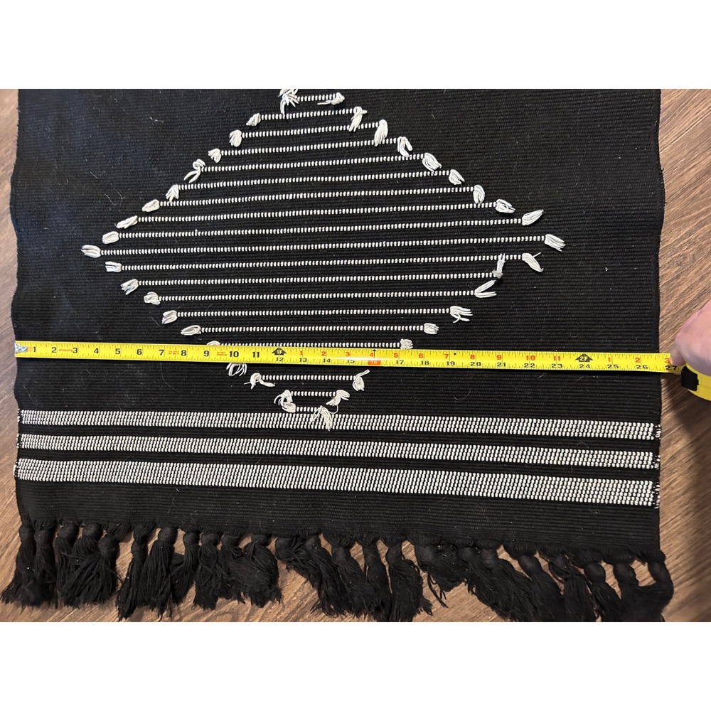 Black White Geometric Diamond Woven Runner Rug with Tassels Boho Tribal 2x5 - Picture 2 of 4